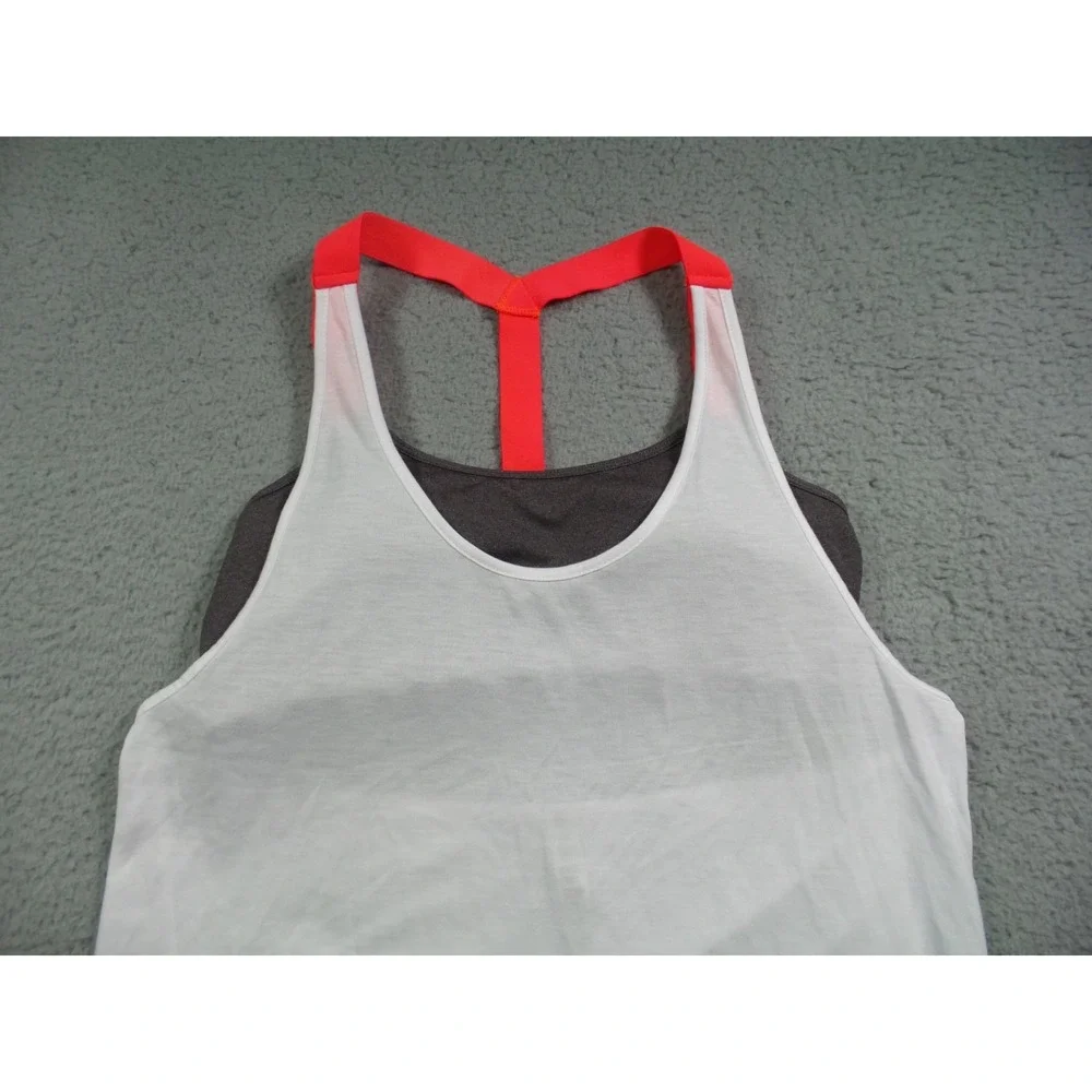 Alo Yoga Top Womens Size Large White Gray‎ Current Tank Built-In Bra Stretch NWT